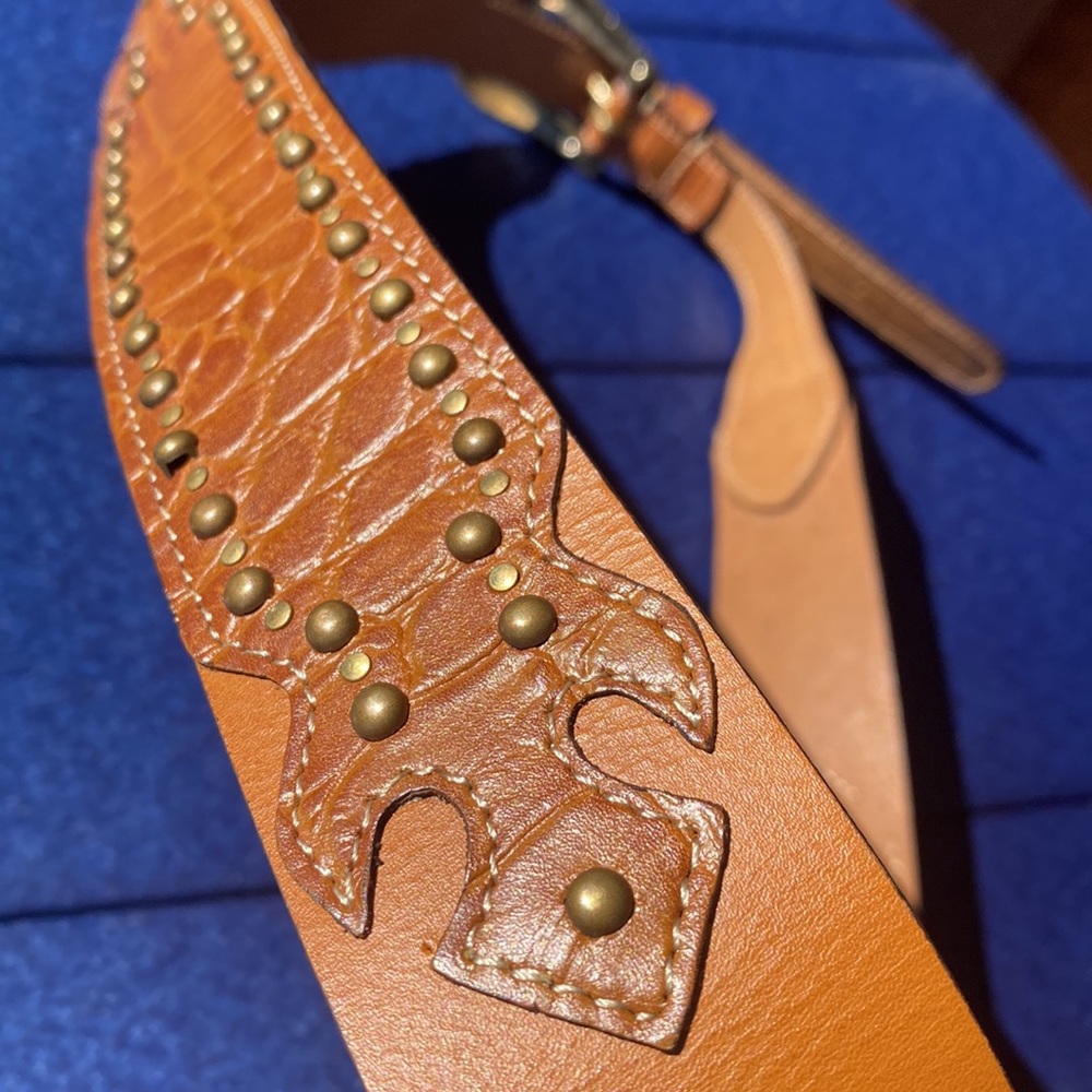 Chico's Leather Brown Studded Belt Chunky Weatern Cowboy Large